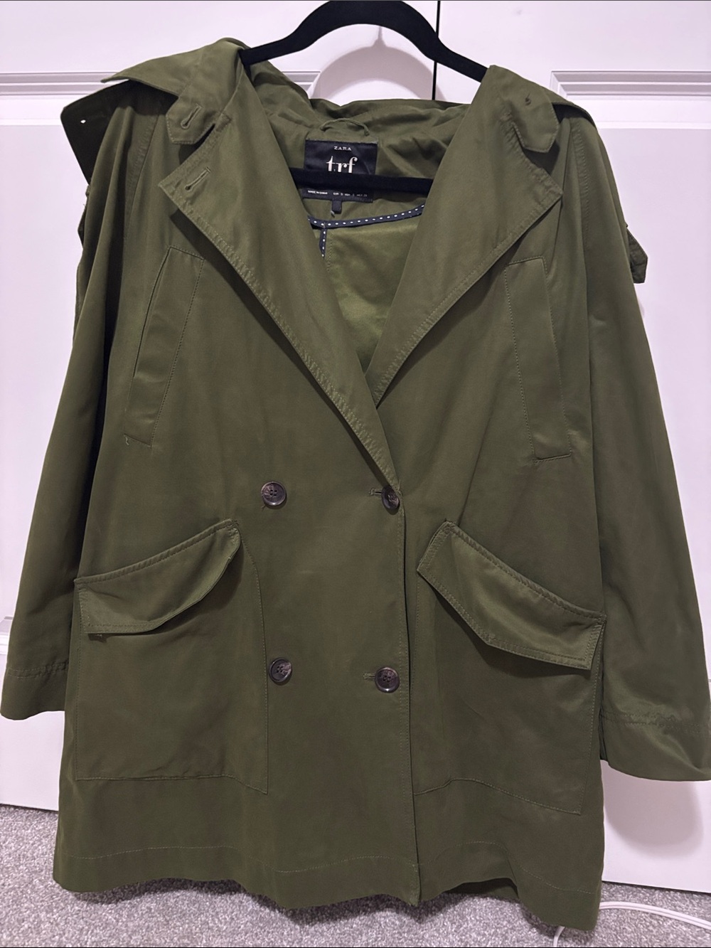 Zara Olive Double-Breasted Trench Coat